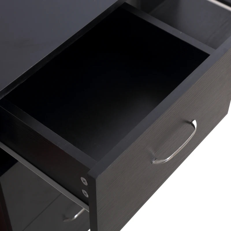 Modern Black Computer Desk with 3 Storage Shelves & Drawers, Stylish Writing Table for Home Office, Silver Handle Workstation