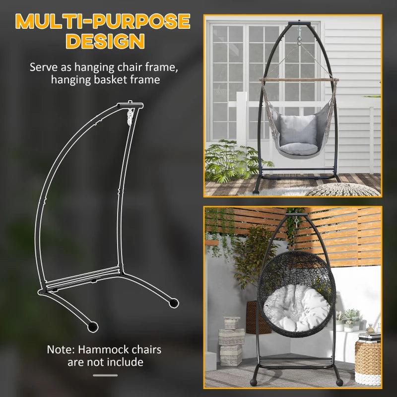 Black C-Shaped Hammock Chair Stand - Heavy Duty Metal Frame for Indoor & Outdoor Use