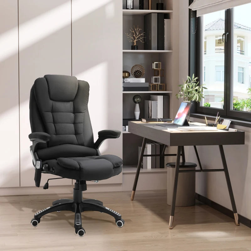 Vinsetto Heated Massage Recliner Chair - 6 Massage Points, 360° Swivel, Linen-Feel Fabric, Black Office Chair