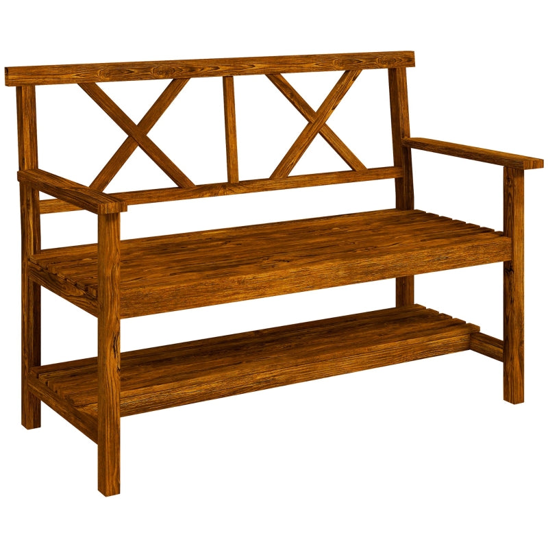 Natural Fir Wood Two-Seater Bench with Shelf