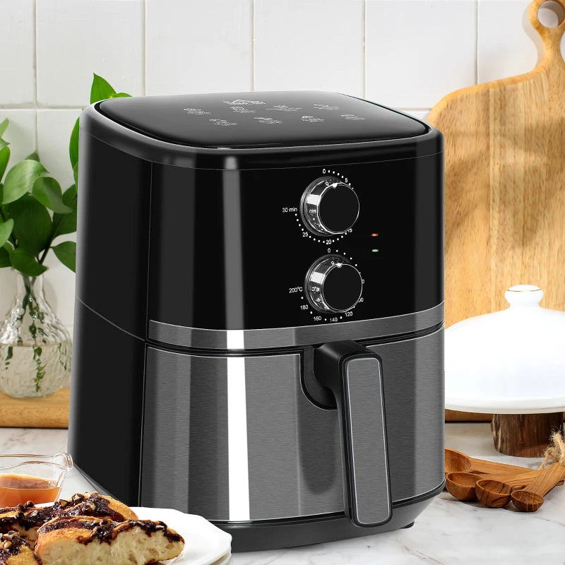 4.5L Black Air Fryer Oven - 1500W Rapid Air Circulation, Adjustable Temp & Timer, Nonstick Basket for Healthy Cooking