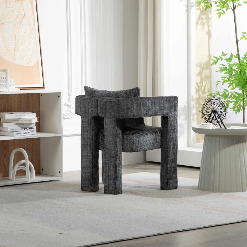 Set of 2 Modern Sofa Chairs with Hollow Armrest Design, Cushions and Pillows, Dark Grey, 60x44x65 cm