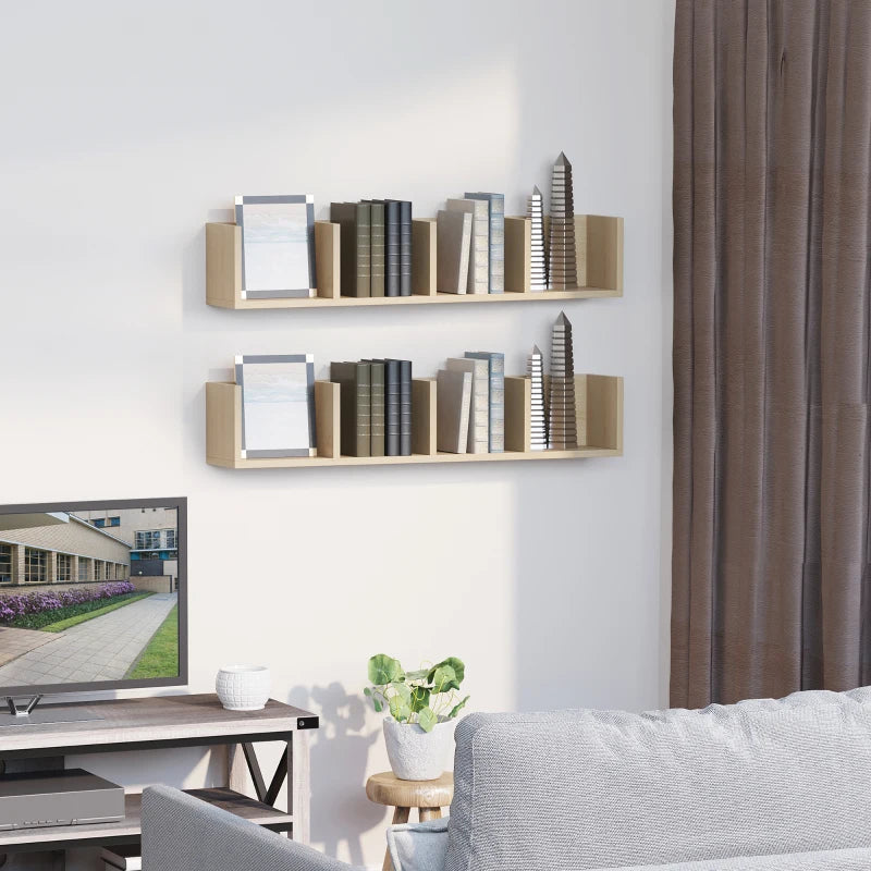 Wall Mount Media Storage Rack for 84 CDs or 56 DVDs/Blu-rays - Set of 2 Wooden Shelf Organisers in Natural Finish