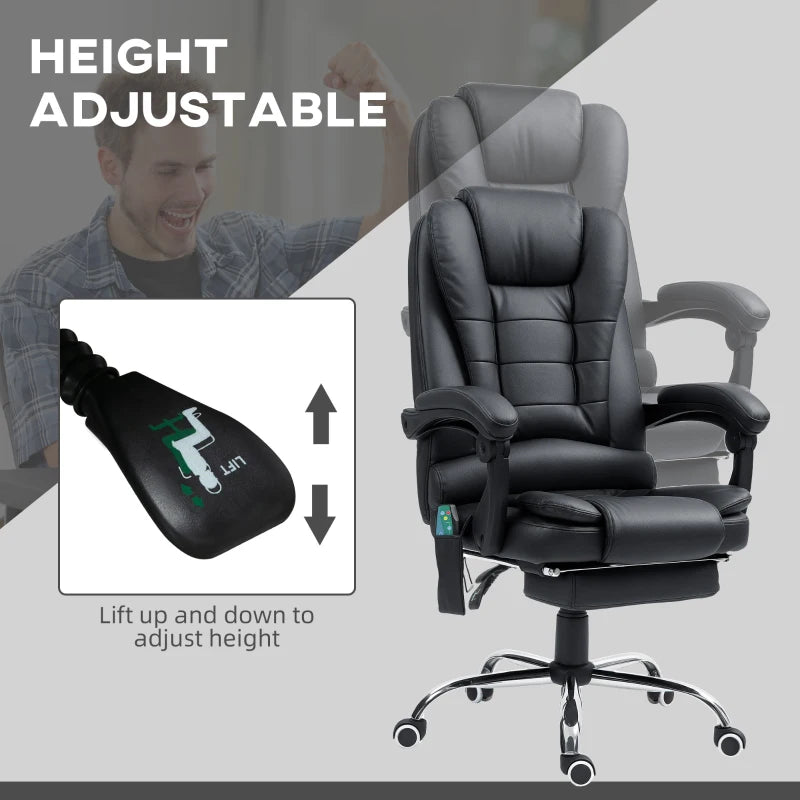 Vinsetto Ergonomic Office Chair with 6-Point Massage, Back Heat, Adjustable Footrest, Swivel Wheels, Reclining - Black PU