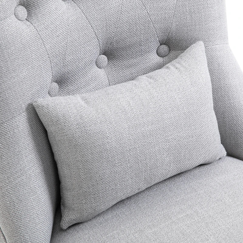 Stylish Grey Upholstered Tub Chair with Pillow and Solid Wood Legs for Living Room or Dining Area