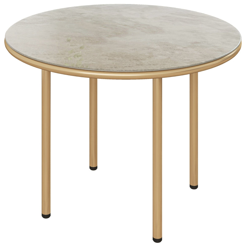60cm Round Small Garden Table - Outdoor Side Table with Faux Marble Top, Steel Frame, Beige
