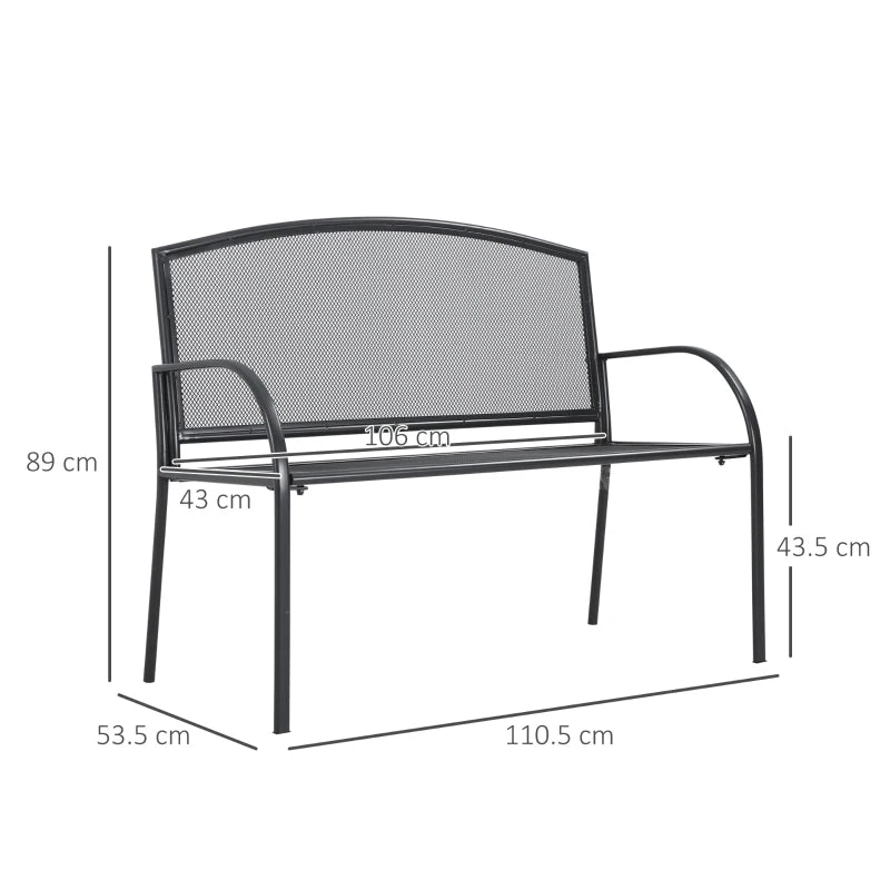 Grey Metal 2-Seater Outdoor Bench for Patio, Park, Porch, Lawn