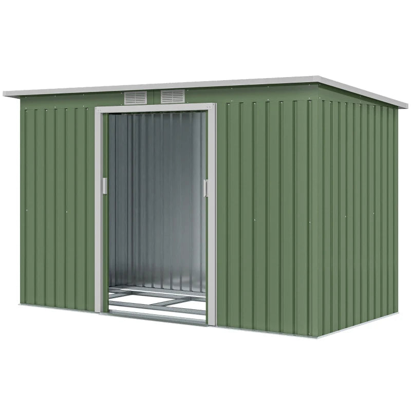 9ft x 4ft Green Shed With Foundation Kit, Ventilation and Double Doors