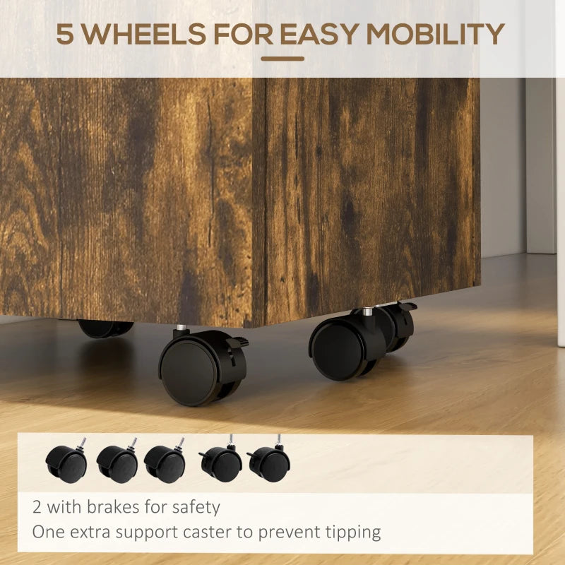 Vinsetto Lockable Two-Drawer Filing Cabinet on Wheels - Stylish Wood-Effect Storage Solution for Home Office Organization