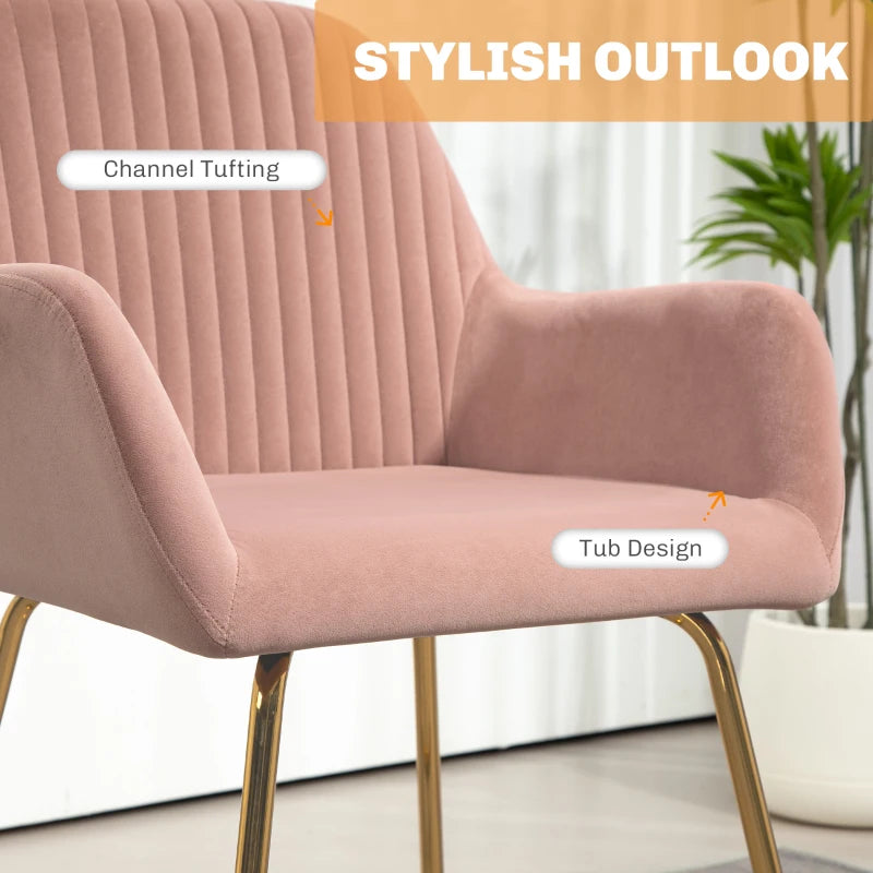 Modern Upholstered Accent Chair with Metal Base for Living Room in Pink - Stylish Armchair for Home Decor