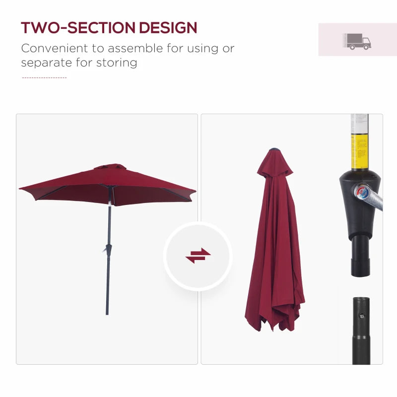 Red 2.6M Tilt Crank Garden Parasol Umbrella