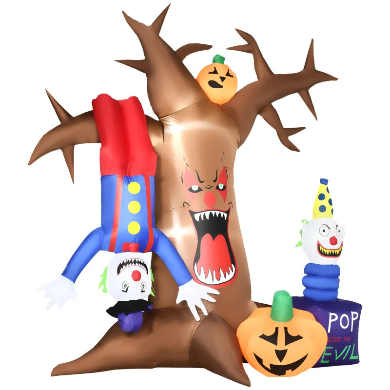 7ft Inflatable Halloween Ghost Tree with Clown Pumpkins - LED Blow-Up Outdoor Decoration for Lawn, Garden & Party