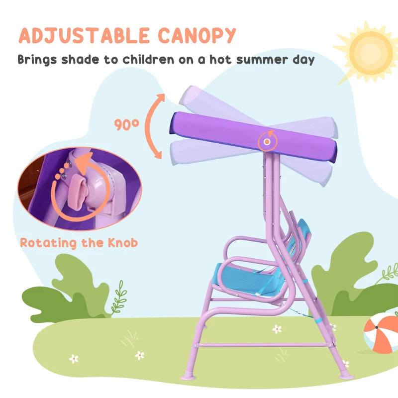 Fairy Themed Kids Garden Swing Chair - Pink, 2-Seater with Canopy & Safety Belts