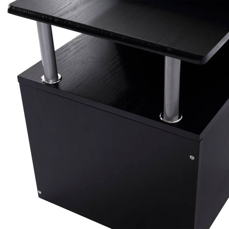 Modern Black Computer Desk with Drawer & Shelves - PC Workstation & CPU Storage Rack for Home Office - 152x60x88cm