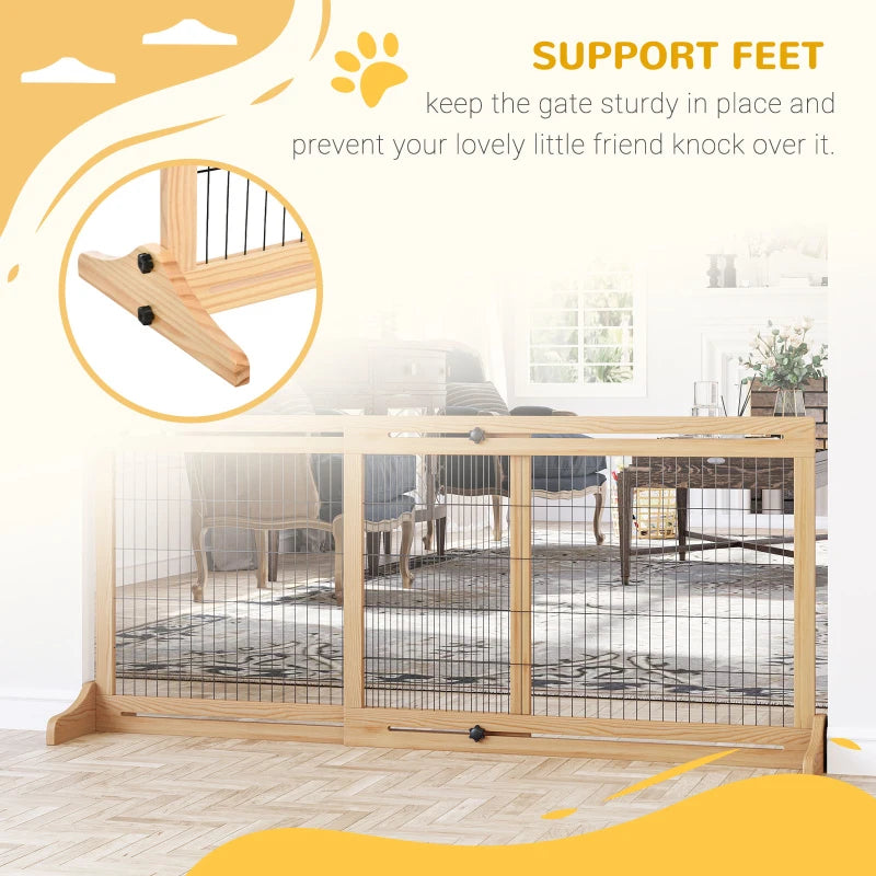 Freestanding Dog Gate - Foldable Indoor Pet Fence, Wooden Barrier for Doorways & Hallways, Adjustable 69H x 104-183 cm