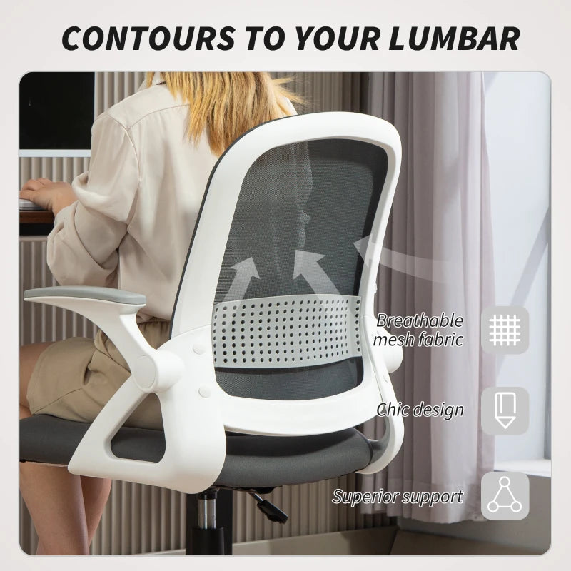 Ergonomic Grey Mesh Office Chair with Lumbar Support, Swivel Design & Flip-Up Armrests for Home/Office Comfort