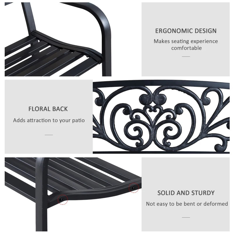 Black Steel 2-Seater Garden Bench