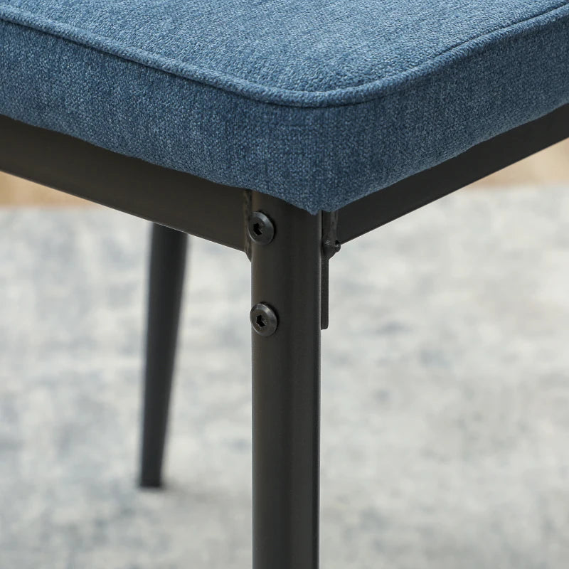 Set of 2 Velvet Dining Chairs - Modern Armless Upholstered Kitchen Chairs with Metal Legs, Curved Back, Padded Seat - Blue
