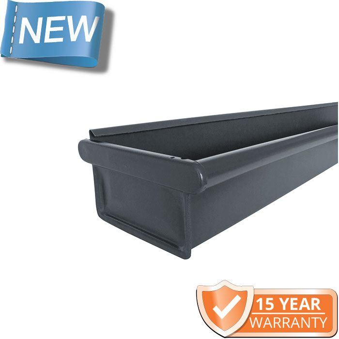 120x75mm Box Profile Anthracite Grey Galvanised Steel Gutter - Pre-Fab LH Stop End Including 1m Length