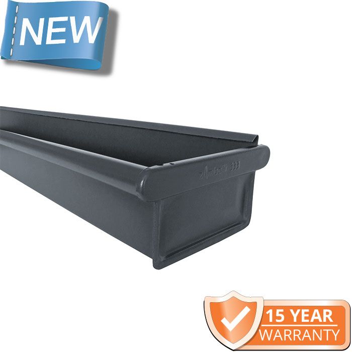 120x75mm Box Profile Anthracite Grey Galvanised Steel Gutter - Pre-Fab RH Stop End Including 1m Length