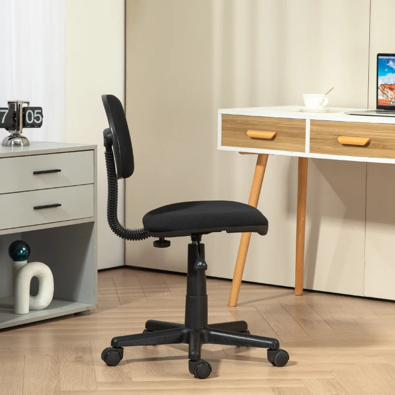Ergonomic Small Armless Office Chair - Stylish Black Design for Home & Office Use - Compact & Comfortable Seating