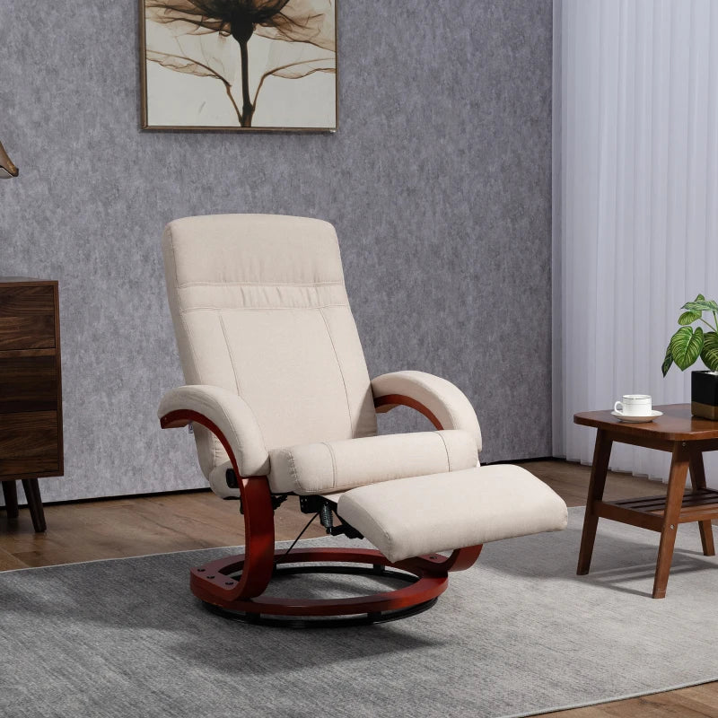 Beige 135° Manual Reclining Swivel Chair with Footrest for Ultimate Comfort