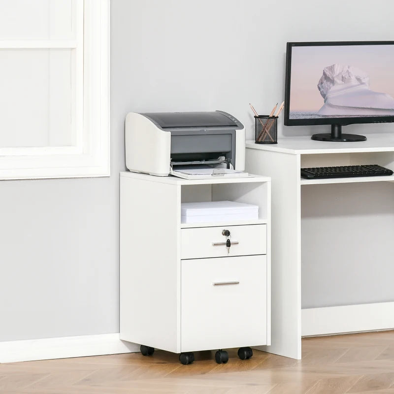 Vinsetto Lockable Two-Drawer Filing Cabinet on Wheels - Modern White Storage Solution for Home Office Organization