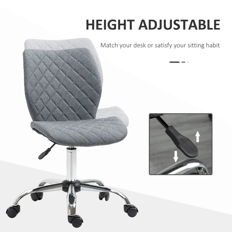 Vinsetto Armless Adjustable Office Chair - Swivel Computer Chair with Rolling Wheels & Linen Fabric Back Support - Grey