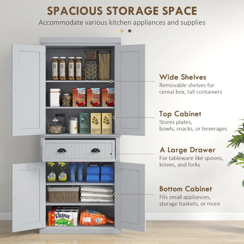 Freestanding Multi-Storage Kitchen Cabinet in Stylish Grey for Organized Cooking Space