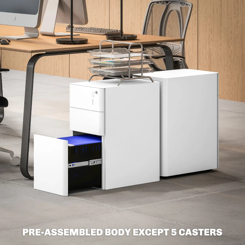 Vinsetto White 3-Drawer Steel Filing Cabinet with Lock - Secure Storage Solution for Home or Office