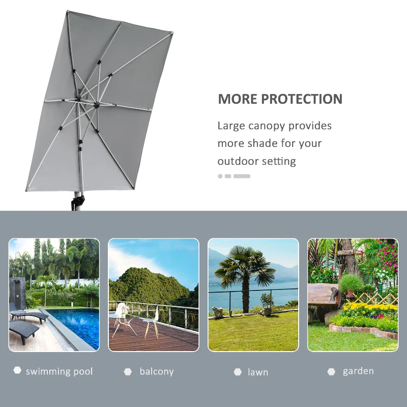 Light Grey 3x3m Outdoor Cantilever Parasol with 360° Rotation