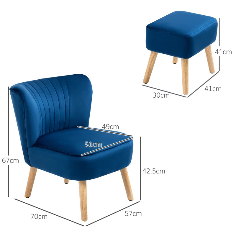 Velvet Accent Chair with Ottoman - Curved Back Tub Seat, Dark Blue, Stylish Home Furniture