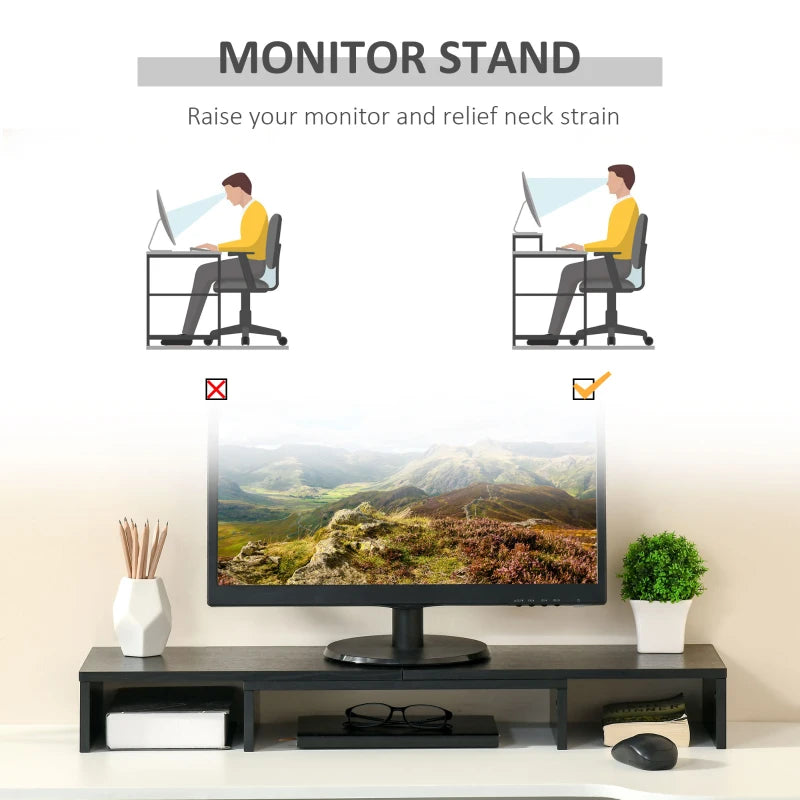 Vinsetto Adjustable Dual Monitor Stand Riser - Ergonomic Screen Elevation for Laptop, PC, Printer, TV - Black
