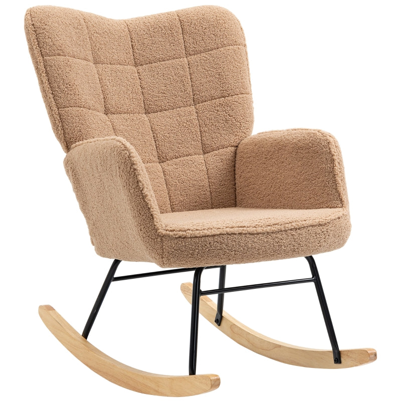 Soft Fleece Rocking Wingback Chair in Light Brown – Comfortable and Stylish Seating for Your Home