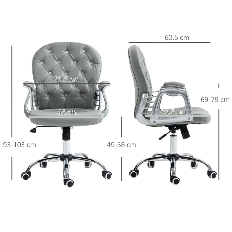 Vinsetto Ergonomic Office Chair - 360° Swivel, PU Diamante Padded Base, 5 Castor Wheels, Grey - Perfect for Home & Work
