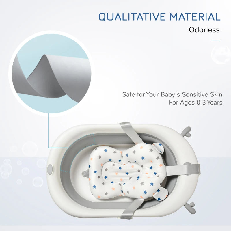 Collapsible Baby Bathtub Set with Thermostatic Water Plug Non-Slip Cushion Pad for Infants