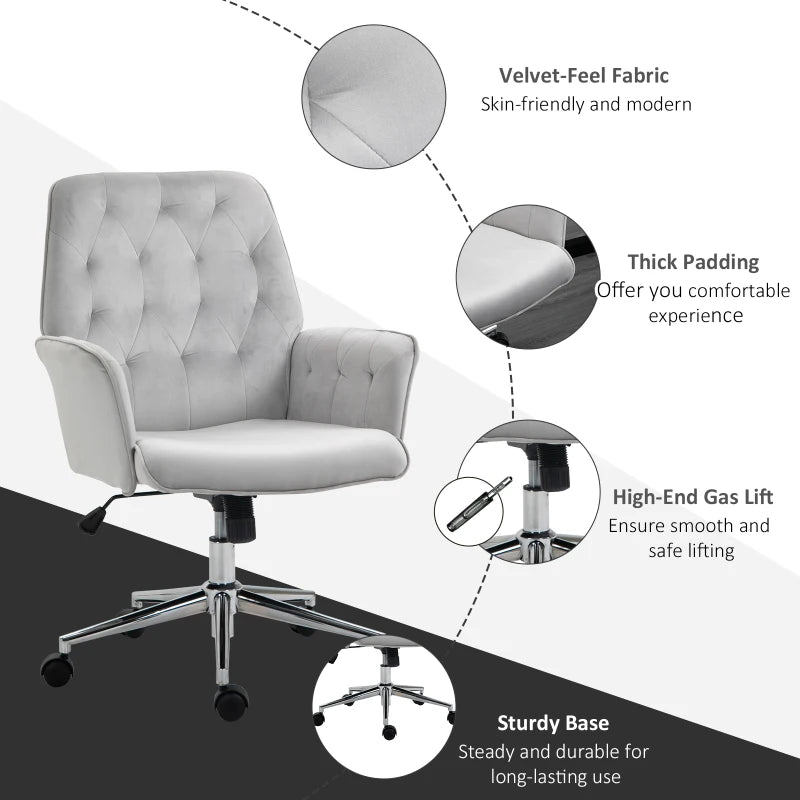Vinsetto Modern Linen Computer Chair with Armrest, Adjustable Height Swivel Office Chair in Light Grey