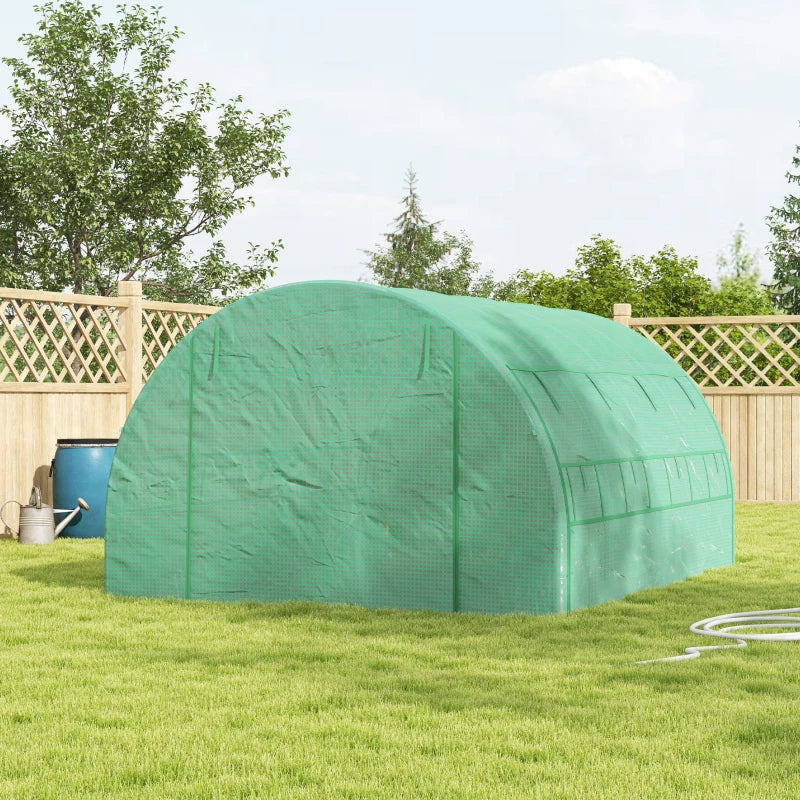 Green Walk-in Polytunnel Greenhouse with Roll-up Sidewalls, Zipped Door, 8 Windows - 4x3x2m