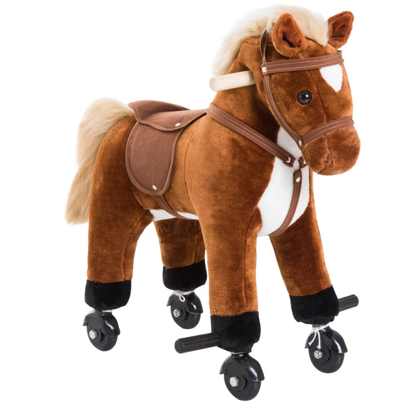 Rocking Horse Plush Toy for Kids - Ride-On Walking Pony with Sound, Ideal for Ages 2 and Up (Brown)