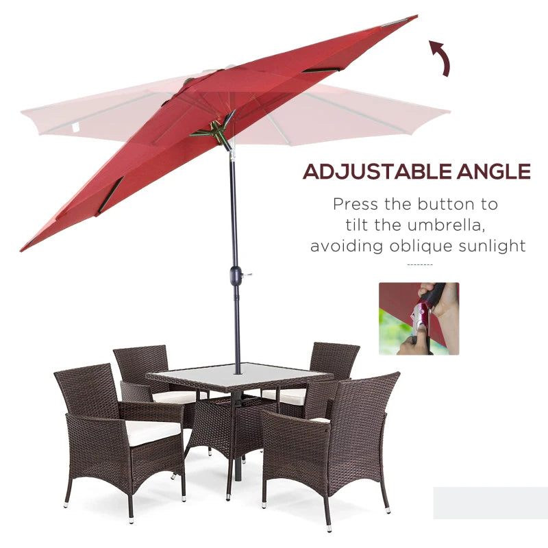 Wine Red 3m Tilt Garden Umbrella with Crank Handle - Outdoor Sun Shade