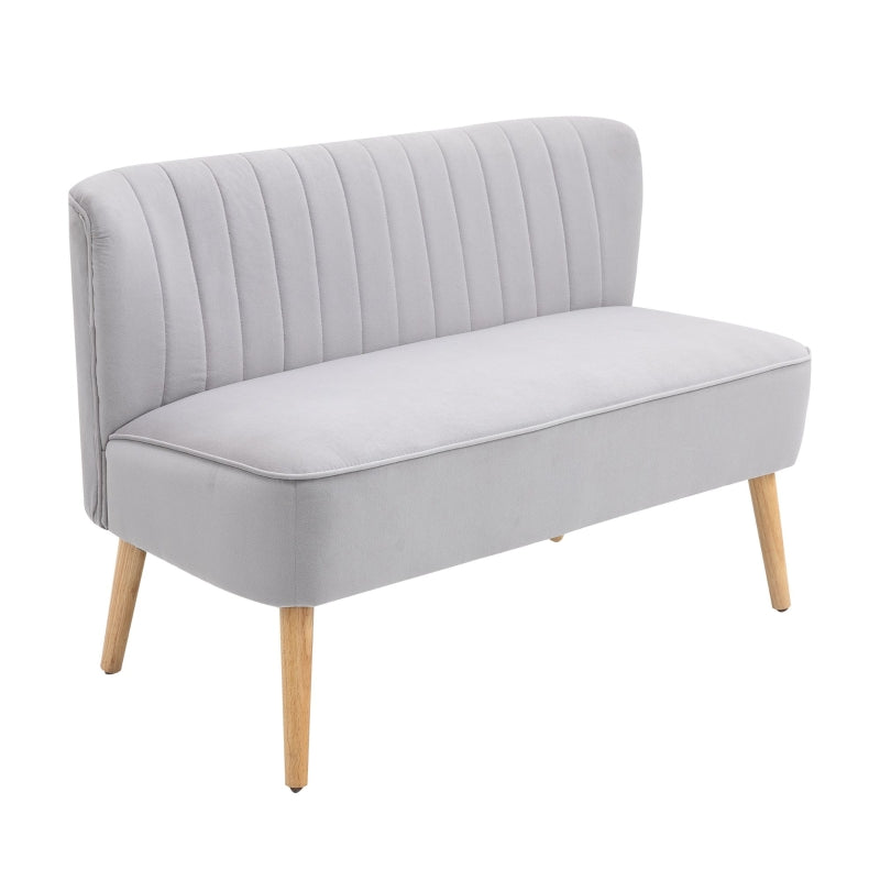 Modern Velvet Double Seat Sofa with Wood Frame and Foam Padding - Soft Compact Couch in Grey
