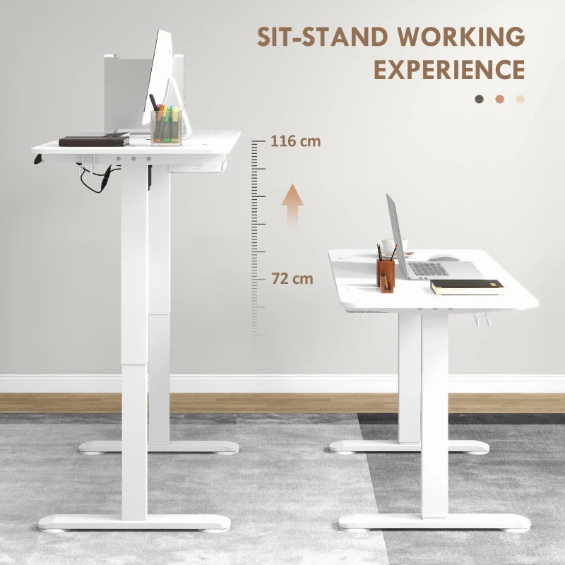 Vinsetto Adjustable Electric Standing Desk 72-116cm, 120x60cm White Tabletop - Ergonomic Home Office Solution