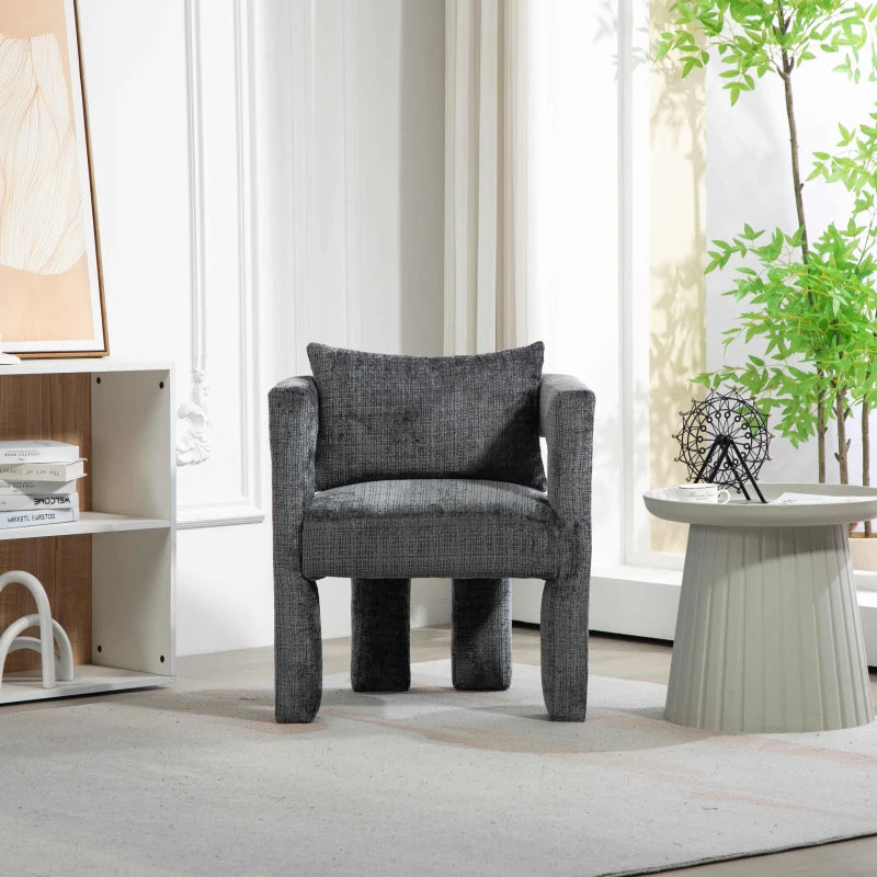 Set of 2 Modern Sofa Chairs with Hollow Armrest Design, Cushions and Pillows, Dark Grey, 60x44x65 cm