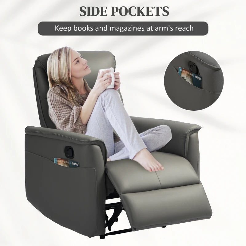 Comfortable Manual Reclining Armchair with Thick Padded Cushion and Adjustable Leg Rest in Light Grey