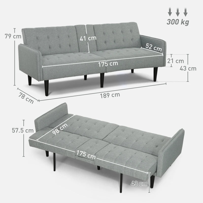 Light Grey Three-Seater Sofa Bed with Cupholders for Comfort and Style