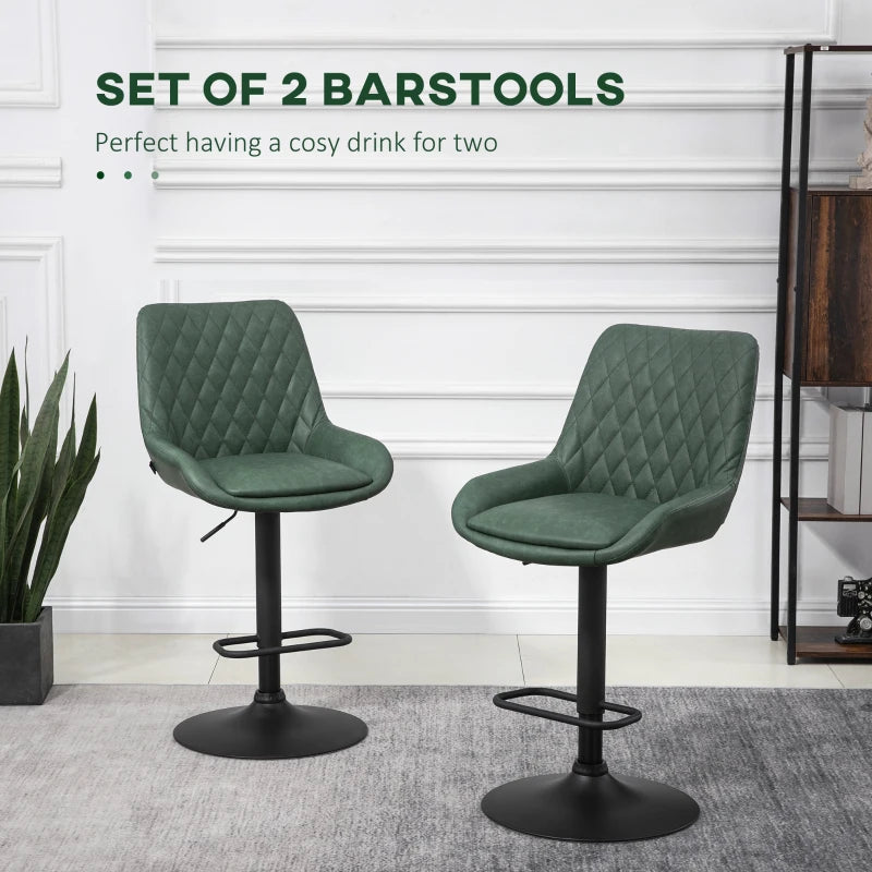 Adjustable Green Swivel Bar Chairs – Set of 2 with Back & Footrest for Counters & Breakfast Bars