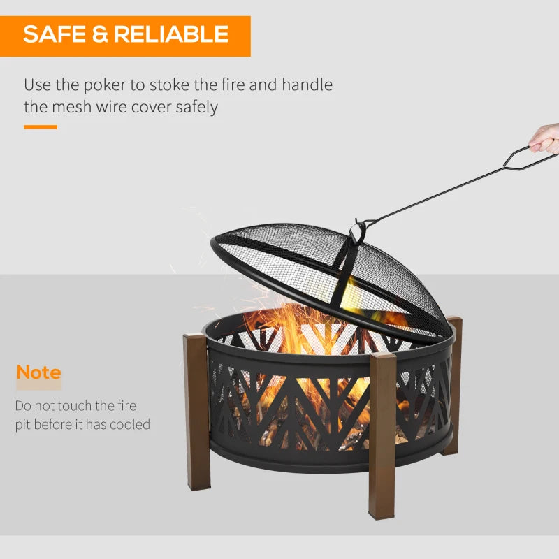Large Metal Fire Pit Bowl 2-in-1 Outdoor BBQ Grill & Brazier with Lid, Poker for Backyard & Camping, 78cm Black
