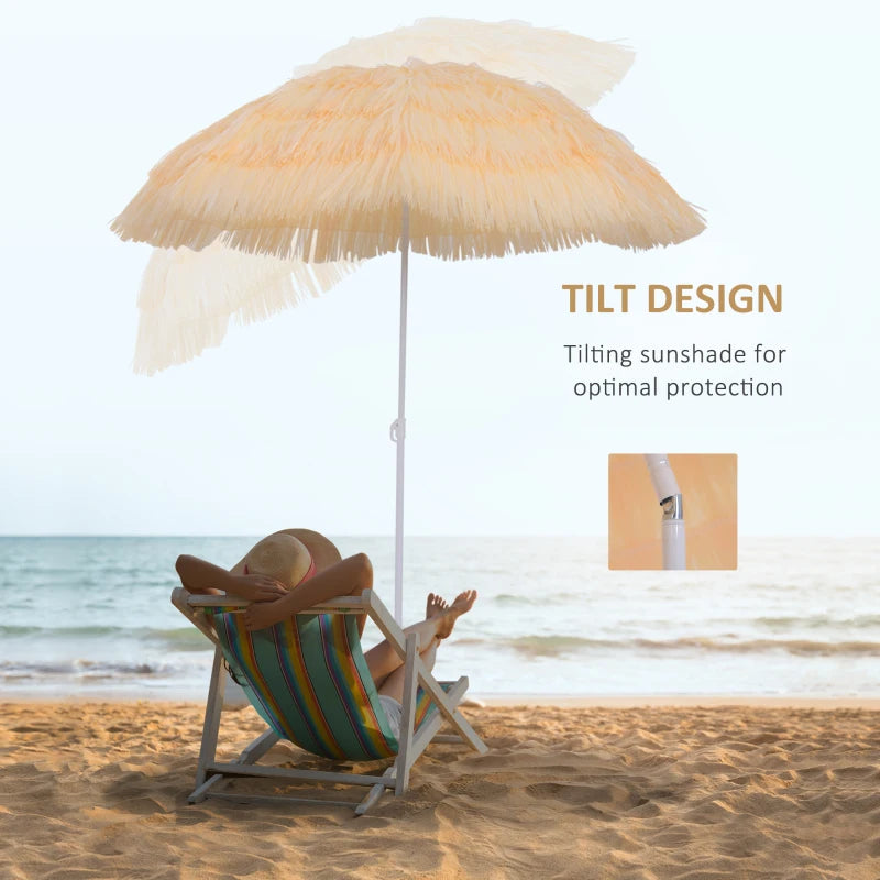 Wheat 1.6m Folding Beach Umbrella with Tilt Crank - Patio Sunshade