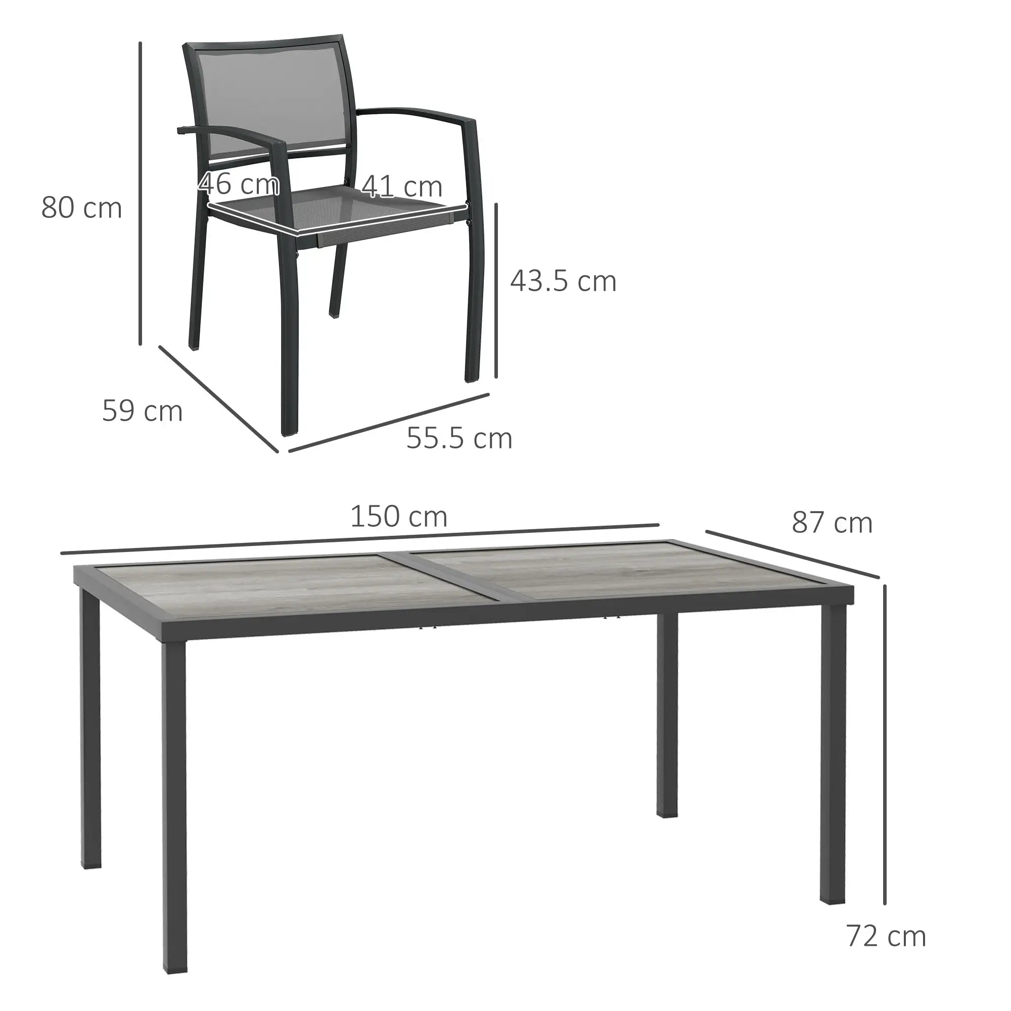 Seven-Piece Casual Outdoor Dining Set With Wood-Effect Table - Grey