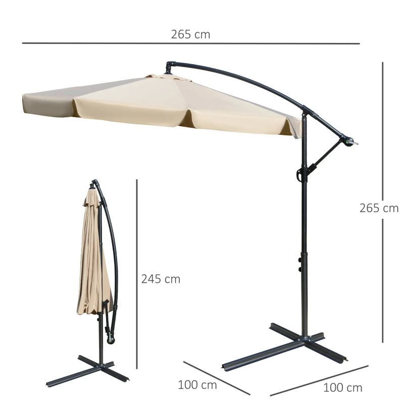 Light Brown 2.7m Cantilever Sun Umbrella with Crank Handle and Cross Base